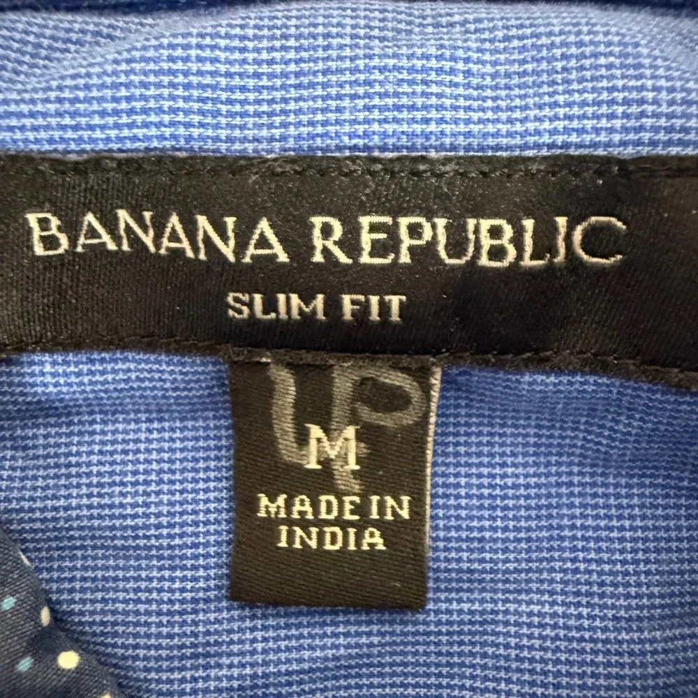 Banana Republic Slim Fit Mens Navy Blue Micro Dot Stretch Button Down Shirt M